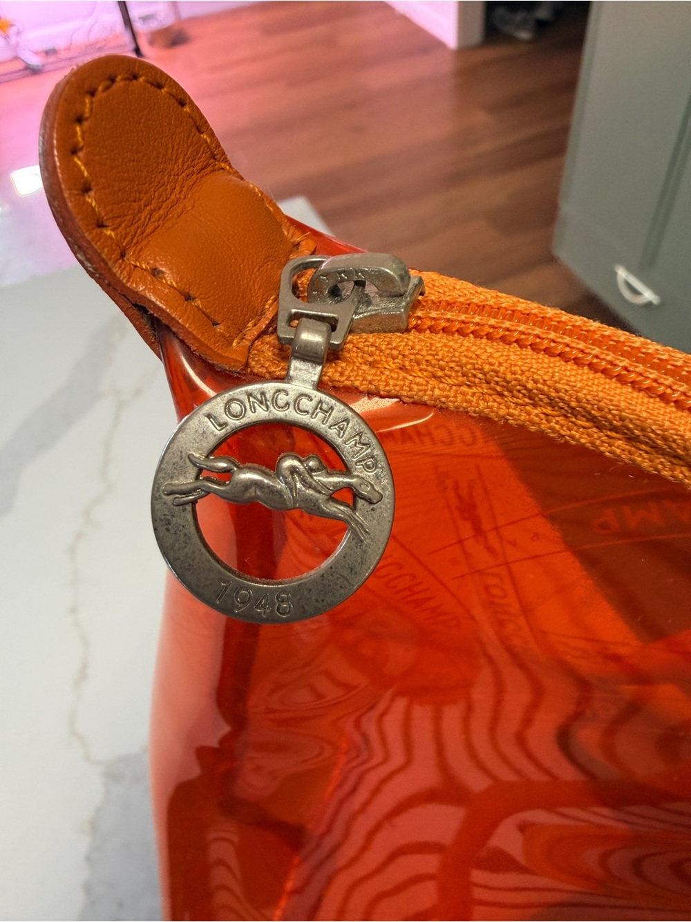 Longchamp Le Pliage Transparent Orange PVC Shoulder Tote -Made in France - Picture 13 of 14